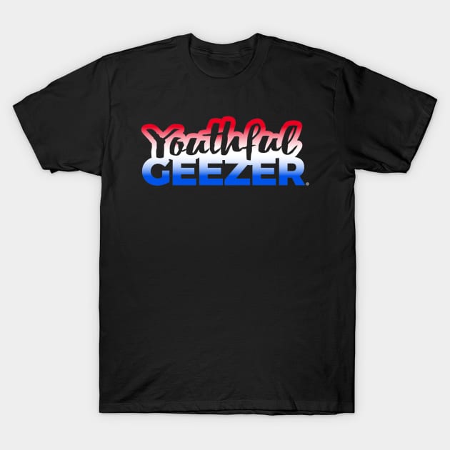 Youthful Geezer Brand Logo Red White Blue Logo T-Shirt by YouthfulGeezer